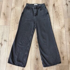 Abercrombie & Fitch Wide Leg High Rise Curve Love Jeans Black Gray Denim 24 00